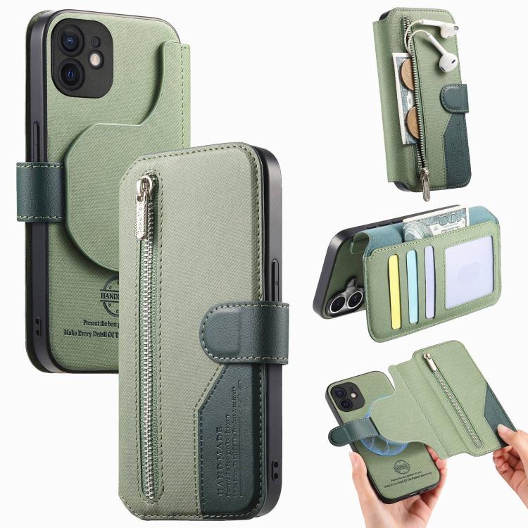 Portafoglio in pelle con cerniera, protezione antifurto MagSafe RFID in tessuto twill, custodia per telefono con cerniera., For iPhone 12, For iPhone 12 Pro Max, For iPhone 12 Pro, For iPhone 11