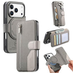 Portafoglio in pelle con cerniera, protezione antifurto MagSafe RFID in tessuto twill, custodia per telefono con cerniera., For iPhone 17e / 16e, For iPhone 17 Pro Max, For iPhone 17 Pro, For iPhone 17