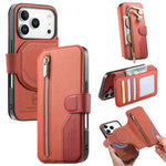 Portafoglio in pelle con cerniera, protezione antifurto MagSafe RFID in tessuto twill, custodia per telefono con cerniera., For iPhone 17e / 16e, For iPhone 17 Pro Max, For iPhone 17 Pro, For iPhone 17