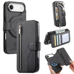 Portafoglio in pelle con cerniera, protezione antifurto MagSafe RFID in tessuto twill, custodia per telefono con cerniera., For iPhone Air, For iPhone 16 Pro Max, For iPhone 16 Pro, For iPhone 16 Plus