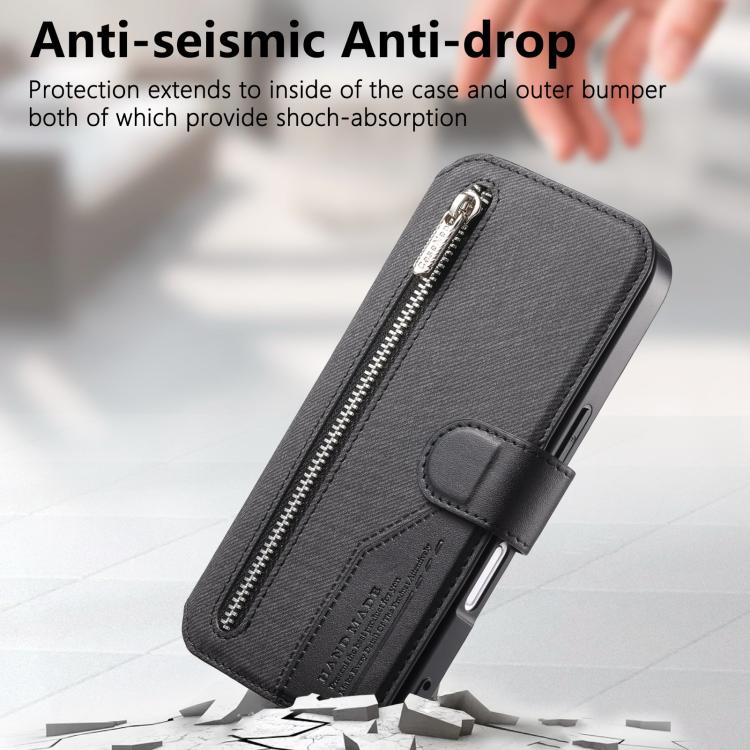 Portafoglio in pelle con cerniera, protezione antifurto MagSafe RFID in tessuto twill, custodia per telefono con cerniera., For iPhone Air, For iPhone 16 Pro Max, For iPhone 16 Pro, For iPhone 16 Plus
