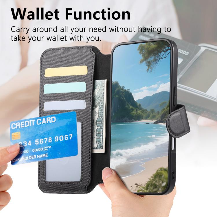 Portafoglio in pelle con cerniera, protezione antifurto MagSafe RFID in tessuto twill, custodia per telefono con cerniera., For iPhone Air, For iPhone 16 Pro Max, For iPhone 16 Pro, For iPhone 16 Plus