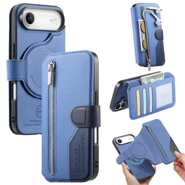 Portafoglio in pelle con cerniera, protezione antifurto MagSafe RFID in tessuto twill, custodia per telefono con cerniera., For iPhone Air, For iPhone 16 Pro Max, For iPhone 16 Pro, For iPhone 16 Plus