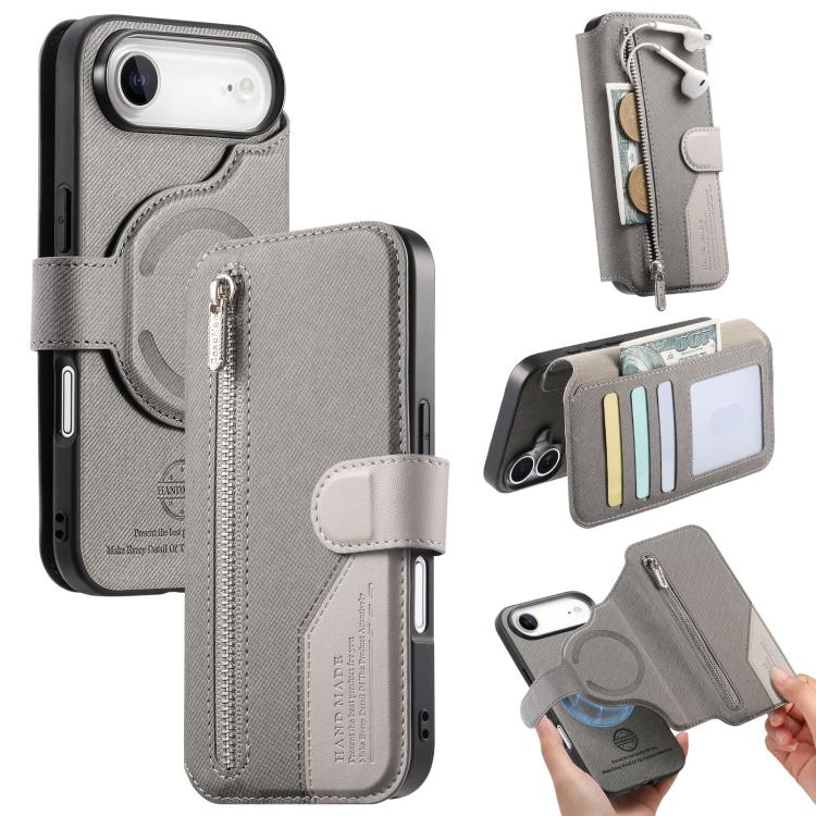Portafoglio in pelle con cerniera, protezione antifurto MagSafe RFID in tessuto twill, custodia per telefono con cerniera., For iPhone Air, For iPhone 16 Pro Max, For iPhone 16 Pro, For iPhone 16 Plus