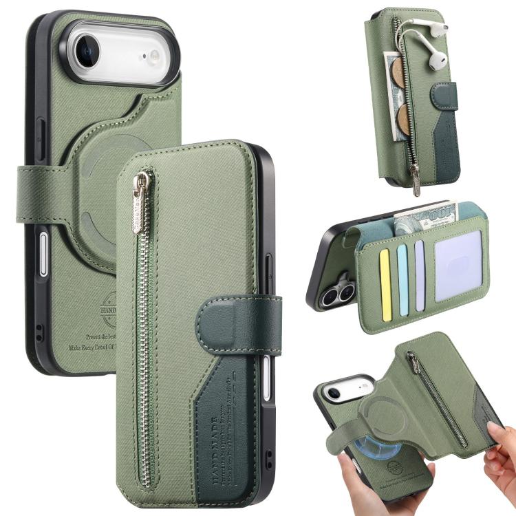 Portafoglio in pelle con cerniera, protezione antifurto MagSafe RFID in tessuto twill, custodia per telefono con cerniera., For iPhone Air, For iPhone 16 Pro Max, For iPhone 16 Pro, For iPhone 16 Plus
