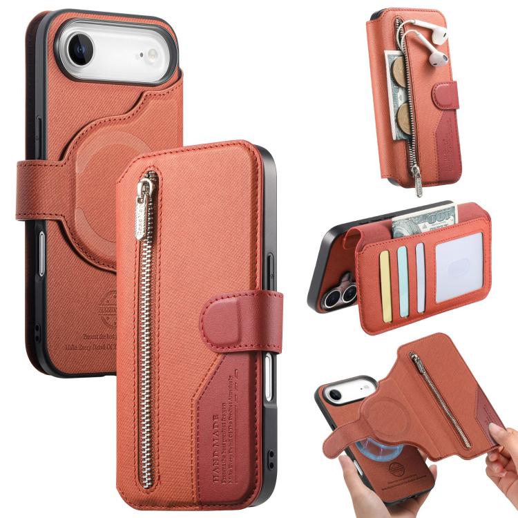 Portafoglio in pelle con cerniera, protezione antifurto MagSafe RFID in tessuto twill, custodia per telefono con cerniera., For iPhone Air, For iPhone 16 Pro Max, For iPhone 16 Pro, For iPhone 16 Plus