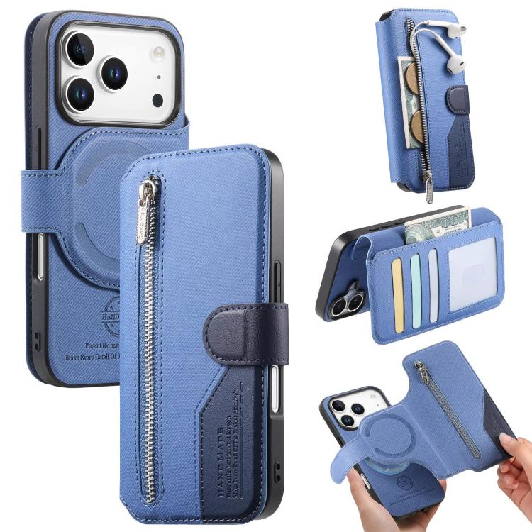Portafoglio in pelle con cerniera, protezione antifurto MagSafe RFID in tessuto twill, custodia per telefono con cerniera., For iPhone 17e / 16e, For iPhone 17 Pro Max, For iPhone 17 Pro, For iPhone 17