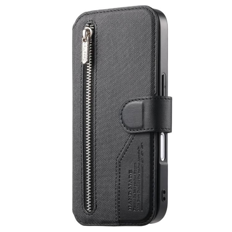 Portafoglio in pelle con cerniera, protezione antifurto MagSafe RFID in tessuto twill, custodia per telefono con cerniera., For iPhone 17e / 16e, For iPhone 17 Pro Max, For iPhone 17 Pro, For iPhone 17