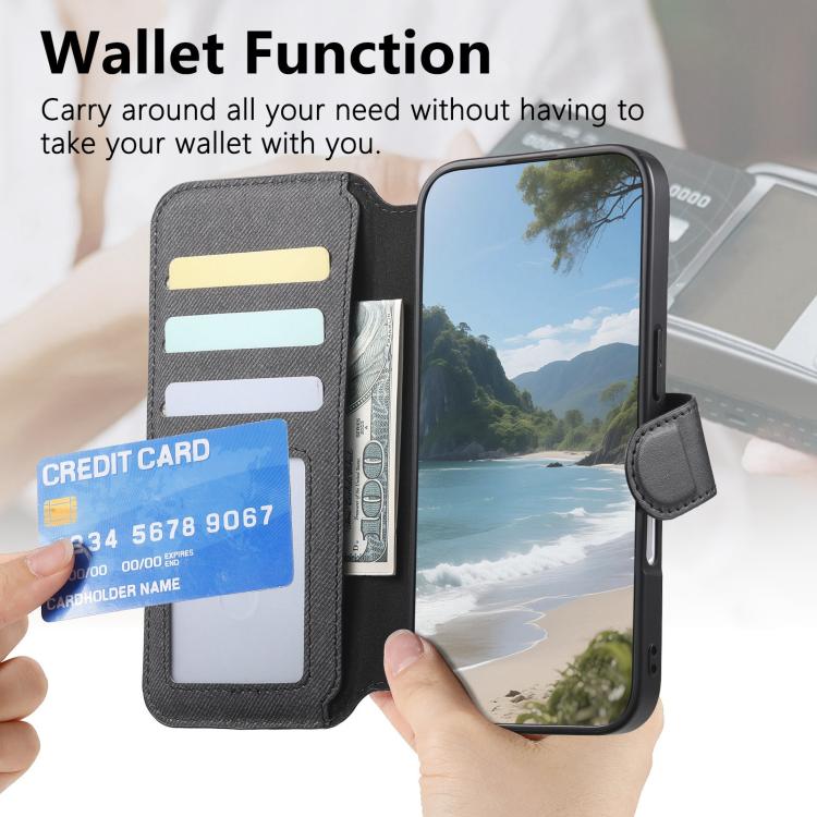 Portafoglio in pelle con cerniera, protezione antifurto MagSafe RFID in tessuto twill, custodia per telefono con cerniera., For iPhone 17e / 16e, For iPhone 17 Pro Max, For iPhone 17 Pro, For iPhone 17