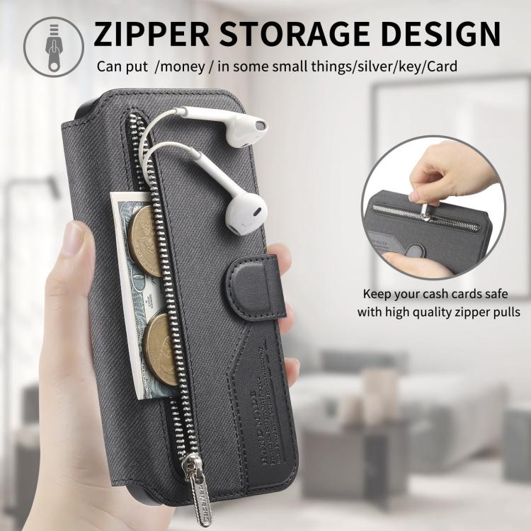 Portafoglio in pelle con cerniera, protezione antifurto MagSafe RFID in tessuto twill, custodia per telefono con cerniera., For iPhone 17e / 16e, For iPhone 17 Pro Max, For iPhone 17 Pro, For iPhone 17