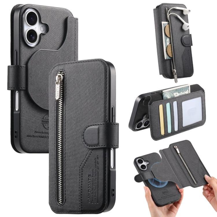 Portafoglio in pelle con cerniera, protezione antifurto MagSafe RFID in tessuto twill, custodia per telefono con cerniera., For iPhone 17e / 16e, For iPhone 17 Pro Max, For iPhone 17 Pro, For iPhone 17