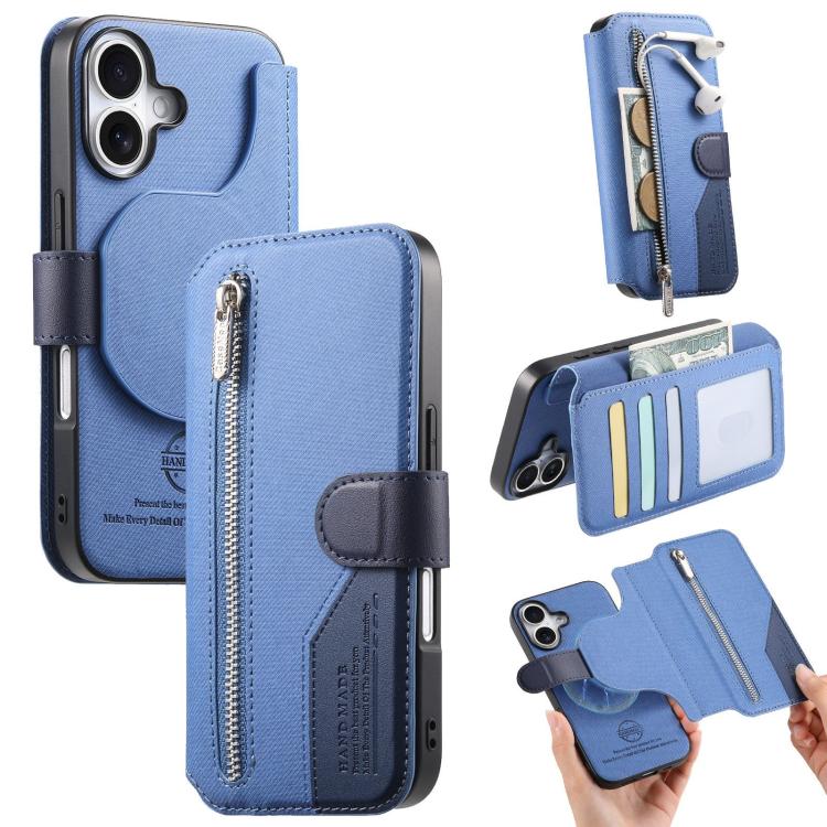 Portafoglio in pelle con cerniera, protezione antifurto MagSafe RFID in tessuto twill, custodia per telefono con cerniera., For iPhone 17e / 16e, For iPhone 17 Pro Max, For iPhone 17 Pro, For iPhone 17