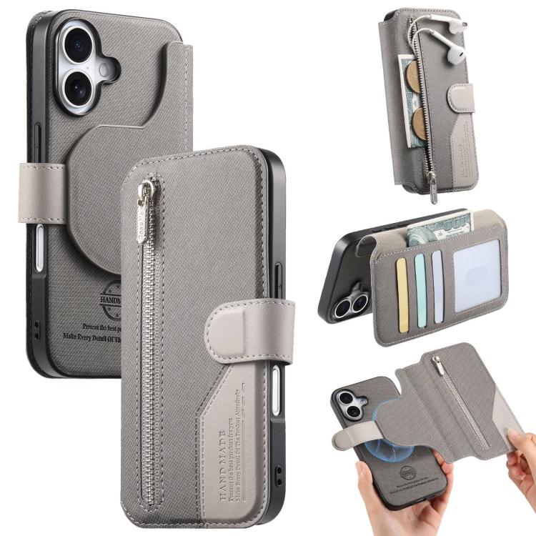 Portafoglio in pelle con cerniera, protezione antifurto MagSafe RFID in tessuto twill, custodia per telefono con cerniera., For iPhone 17e / 16e, For iPhone 17 Pro Max, For iPhone 17 Pro, For iPhone 17