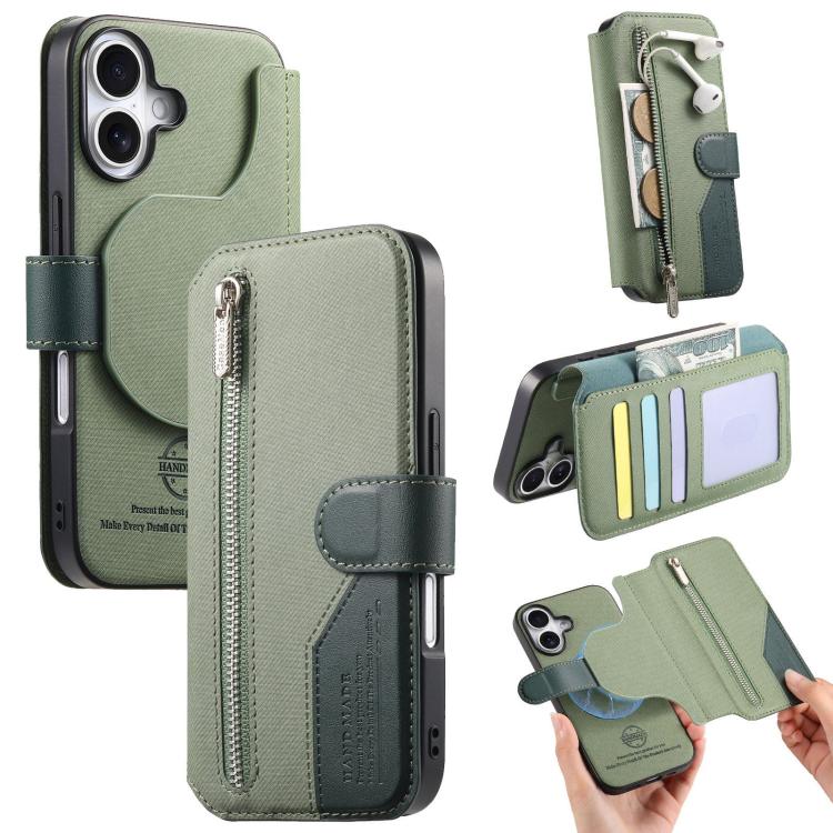 Portafoglio in pelle con cerniera, protezione antifurto MagSafe RFID in tessuto twill, custodia per telefono con cerniera., For iPhone 17e / 16e, For iPhone 17 Pro Max, For iPhone 17 Pro, For iPhone 17