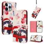 Custodia per telefono in pelle con fibbia e cinturino, serie natalizia., For iPhone 16, For iPhone 15 Pro Max, For iPhone 15 Pro, For iPhone 15 Plus