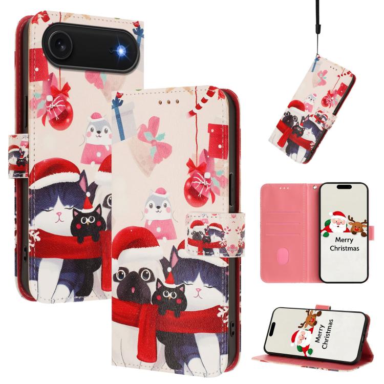 Custodia per telefono in pelle con fibbia e cinturino, serie natalizia., For iPhone Air, For iPhone 16 Pro Max, For iPhone 16 Pro, For iPhone 16 Plus