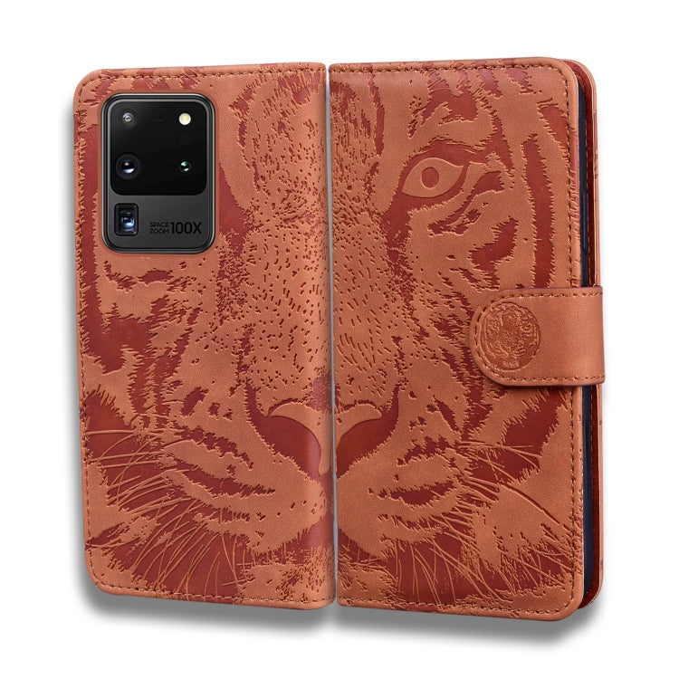 Custodia in pelle a ribalta orizzontale con motivo a tigre in rilievo con supporto, slot per carte e portafoglio, For Samsung Galaxy S20 Ultra, For Samsung Galaxy A20 / A30