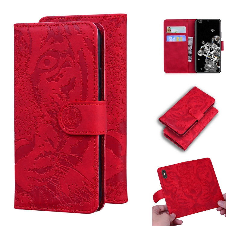 Custodia in pelle a ribalta orizzontale con motivo a tigre in rilievo con supporto, slot per carte e portafoglio, For Samsung Galaxy S20 Ultra, For Samsung Galaxy A20 / A30