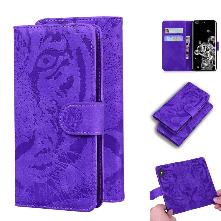 Custodia in pelle a ribalta orizzontale con motivo a tigre in rilievo con supporto, slot per carte e portafoglio, For Samsung Galaxy S20 Ultra, For Samsung Galaxy A20 / A30