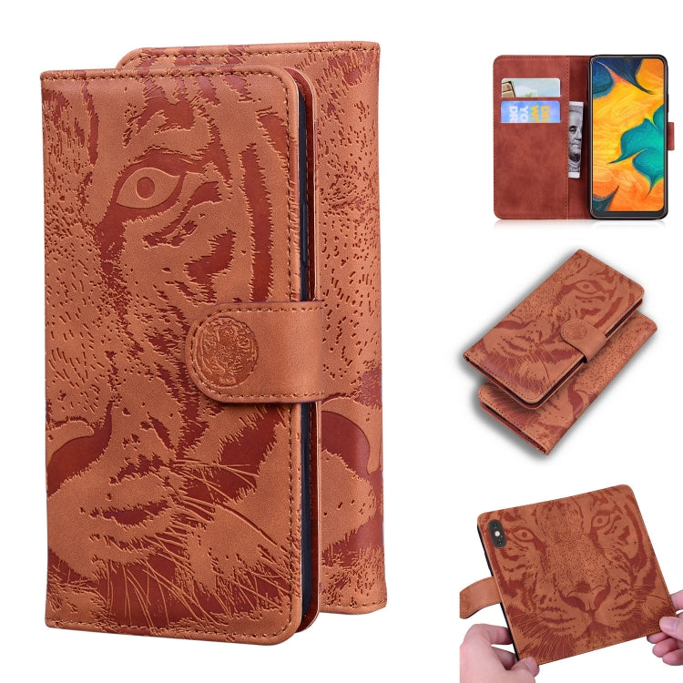 Custodia in pelle a ribalta orizzontale con motivo a tigre in rilievo con supporto, slot per carte e portafoglio, For Samsung Galaxy S20 Ultra, For Samsung Galaxy A20 / A30