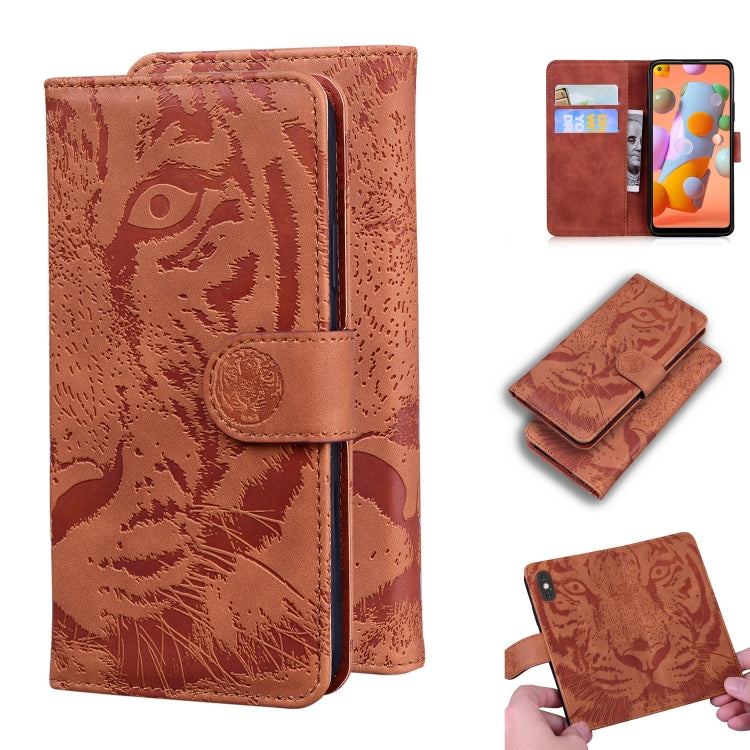 Custodia in pelle a ribalta orizzontale con motivo a tigre in rilievo con supporto, slot per carte e portafoglio, For Samsung Galaxy A70 / A70s, For Samsung Galaxy A71 4G, For Samsung Galaxy A11 (EU Version), For Samsung Galaxy A21s