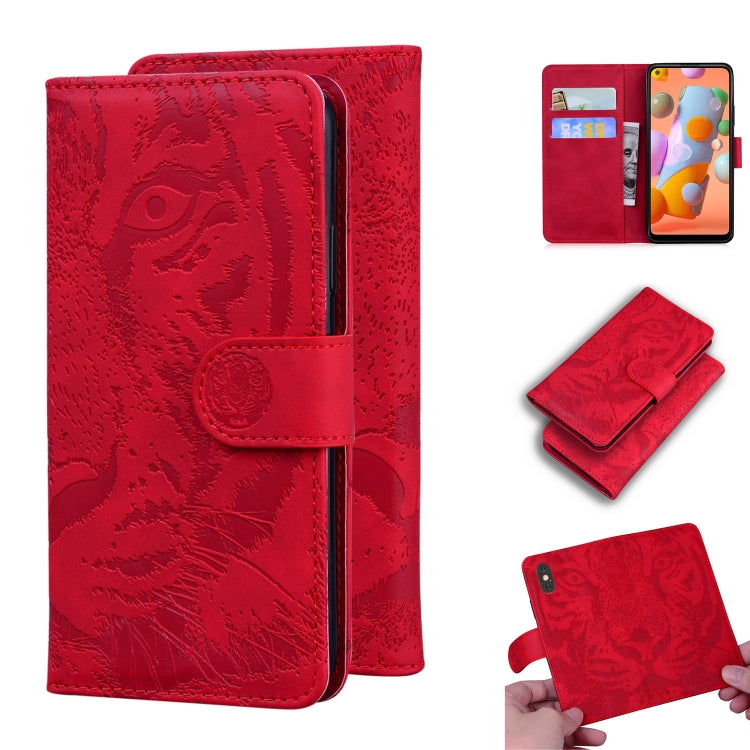 Custodia in pelle a ribalta orizzontale con motivo a tigre in rilievo con supporto, slot per carte e portafoglio, For Samsung Galaxy A70 / A70s, For Samsung Galaxy A71 4G, For Samsung Galaxy A11 (EU Version), For Samsung Galaxy A21s