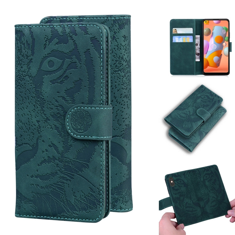 Custodia in pelle a ribalta orizzontale con motivo a tigre in rilievo con supporto, slot per carte e portafoglio, For Samsung Galaxy A70 / A70s, For Samsung Galaxy A71 4G, For Samsung Galaxy A11 (EU Version), For Samsung Galaxy A21s