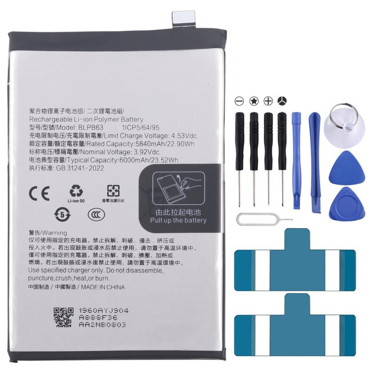 Sostituzione della batteria, For OPPO A5 Pro 5G / F29 Pro BLPB63 6000mAh, For OPPO Reno13 Pro BLPB43 5800mAh, For OPPO Reno13 BLPB49 5600mAh, For OPPO K12X PJT110 BLPA69 5500mAh, For OPPO Reno12 Pro BLPA63 5000mAh, For OPPO Reno12 CPH2625 BLPA61 5000mA...