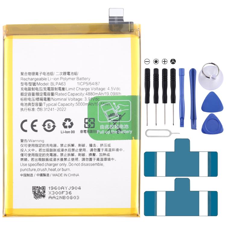 Sostituzione della batteria, For OPPO A5 Pro 5G / F29 Pro BLPB63 6000mAh, For OPPO Reno13 Pro BLPB43 5800mAh, For OPPO Reno13 BLPB49 5600mAh, For OPPO K12X PJT110 BLPA69 5500mAh, For OPPO Reno12 Pro BLPA63 5000mAh, For OPPO Reno12 CPH2625 BLPA61 5000mA...