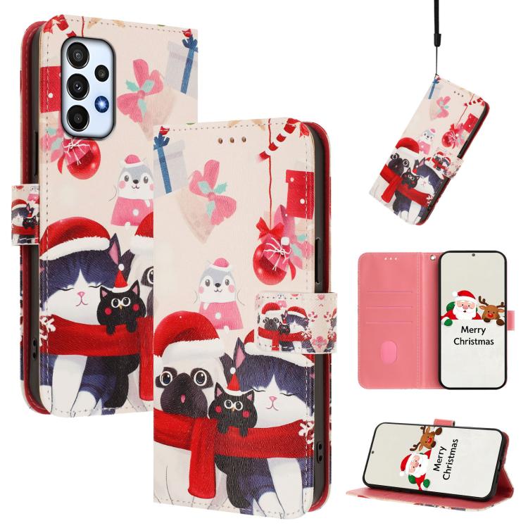 Custodia per telefono in pelle con fibbia e cinturino, serie natalizia., For Samsung Galaxy A24 4G, For Samsung Galaxy A23 5G / 4G / M23 / F23, For Samsung Galaxy A04e / F04 / M04 4G, For Samsung Galaxy A14 5G / 4G