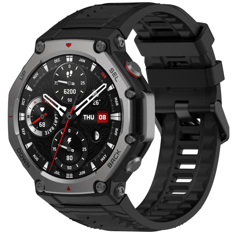 Cinturino per orologio xDfind in silicone nero tinta unita con fibbia, For Amazfit T-Rex 3