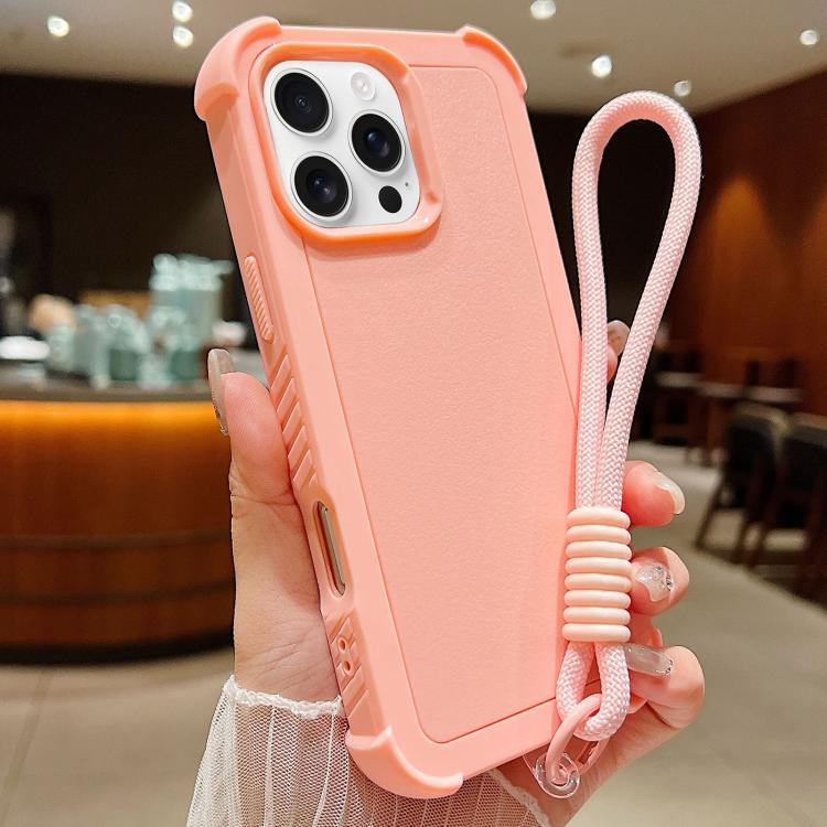 Custodia per telefono antiurto ibrida in TPU e PC a tinta unita con cinturino da polso, For iPhone 16 Pro Max, For iPhone 16 Pro, For iPhone 16 Plus, For iPhone 16
