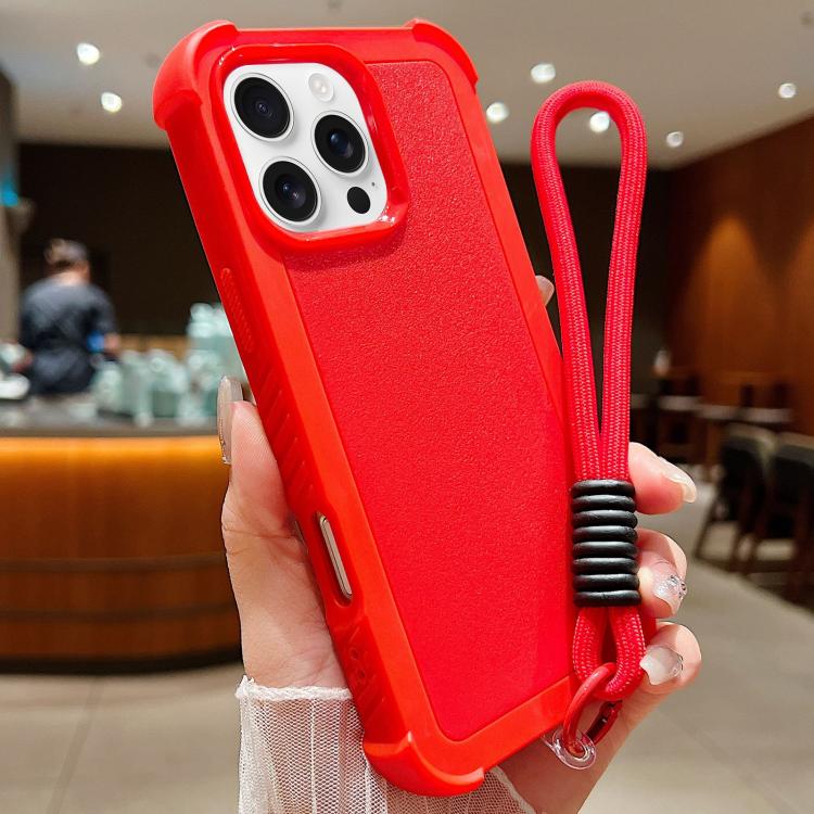 Custodia per telefono antiurto ibrida in TPU e PC a tinta unita con cinturino da polso, For iPhone 16 Pro Max, For iPhone 16 Pro, For iPhone 16 Plus, For iPhone 16