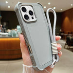 Custodia per telefono antiurto ibrida in TPU e PC a tinta unita con cinturino da polso, For iPhone 16 Pro Max, For iPhone 16 Pro, For iPhone 16 Plus, For iPhone 16