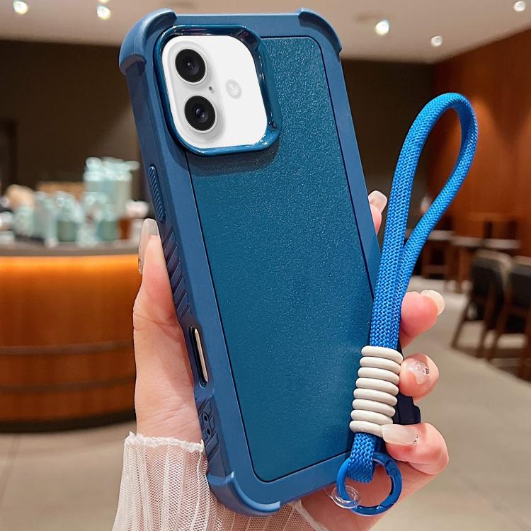 Custodia per telefono antiurto ibrida in TPU e PC a tinta unita con cinturino da polso, For iPhone 16 Pro Max, For iPhone 16 Pro, For iPhone 16 Plus, For iPhone 16