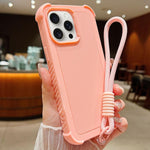 Custodia per telefono antiurto ibrida in TPU e PC a tinta unita con cinturino da polso, For iPhone 15 Pro Max, For iPhone 15 Pro, For iPhone 15 Plus, For iPhone 15