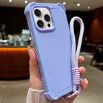 Custodia per telefono antiurto ibrida in TPU e PC a tinta unita con cinturino da polso, For iPhone 15 Pro Max, For iPhone 15 Pro, For iPhone 15 Plus, For iPhone 15