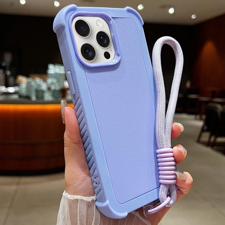 Custodia per telefono antiurto ibrida in TPU e PC a tinta unita con cinturino da polso, For iPhone 15 Pro Max, For iPhone 15 Pro, For iPhone 15 Plus, For iPhone 15