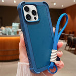 Custodia per telefono antiurto ibrida in TPU e PC a tinta unita con cinturino da polso, For iPhone 15 Pro Max, For iPhone 15 Pro, For iPhone 15 Plus, For iPhone 15