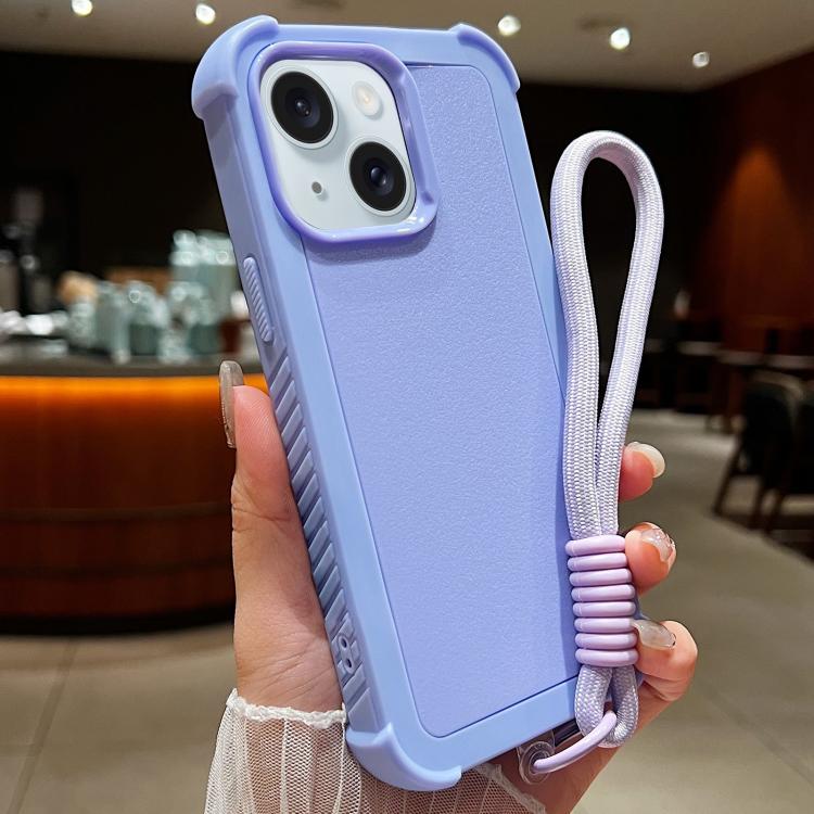 Custodia per telefono antiurto ibrida in TPU e PC a tinta unita con cinturino da polso, For iPhone 15 Pro Max, For iPhone 15 Pro, For iPhone 15 Plus, For iPhone 15