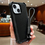 Custodia per telefono antiurto ibrida in TPU e PC a tinta unita con cinturino da polso, For iPhone 15 Pro Max, For iPhone 15 Pro, For iPhone 15 Plus, For iPhone 15