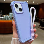 Custodia per telefono antiurto ibrida in TPU e PC a tinta unita con cinturino da polso, For iPhone 15 Pro Max, For iPhone 15 Pro, For iPhone 15 Plus, For iPhone 15