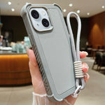 Custodia per telefono antiurto ibrida in TPU e PC a tinta unita con cinturino da polso, For iPhone 15 Pro Max, For iPhone 15 Pro, For iPhone 15 Plus, For iPhone 15
