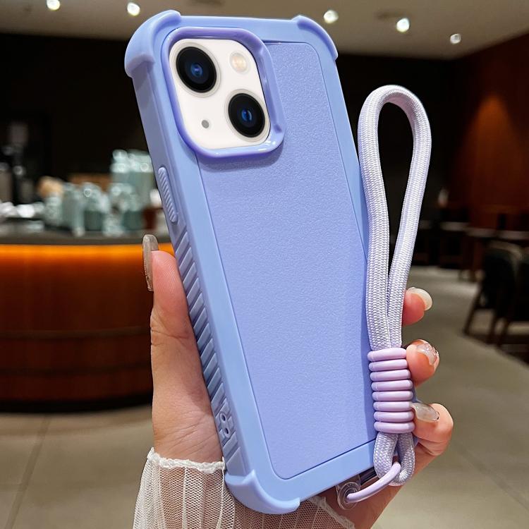 Custodia per telefono antiurto ibrida in TPU e PC a tinta unita con cinturino da polso, For iPhone 14 Plus, For iPhone 14, For iPhone 14 Pro, For iPhone 14 Pro Max