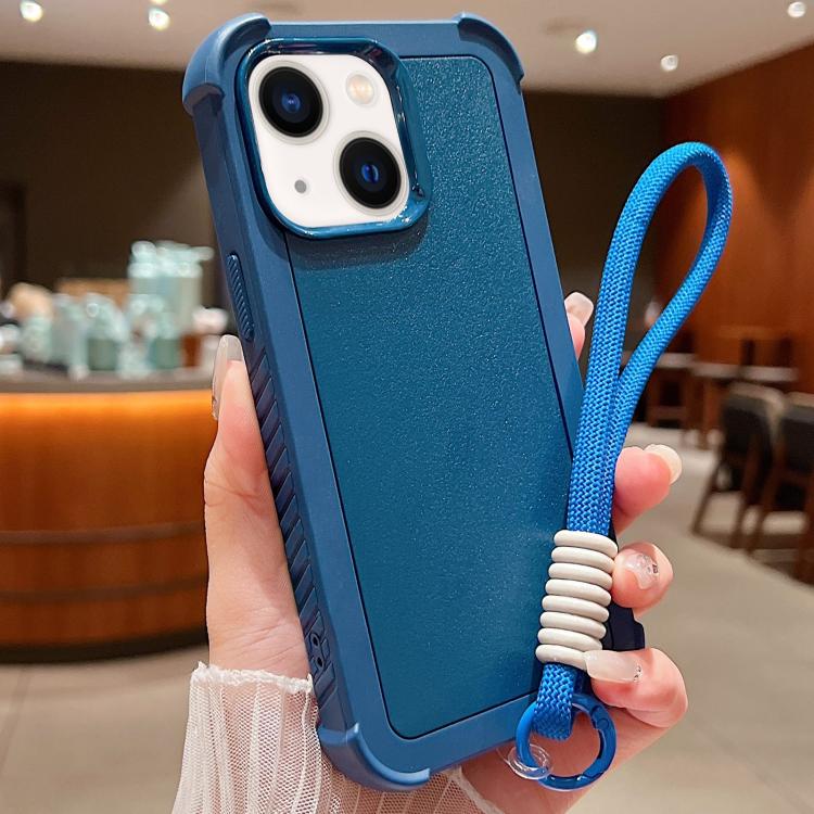 Custodia per telefono antiurto ibrida in TPU e PC a tinta unita con cinturino da polso, For iPhone 14 Plus, For iPhone 14, For iPhone 14 Pro, For iPhone 14 Pro Max