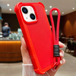 Custodia per telefono antiurto ibrida in TPU e PC a tinta unita con cinturino da polso, For iPhone 14 Plus, For iPhone 14, For iPhone 14 Pro, For iPhone 14 Pro Max