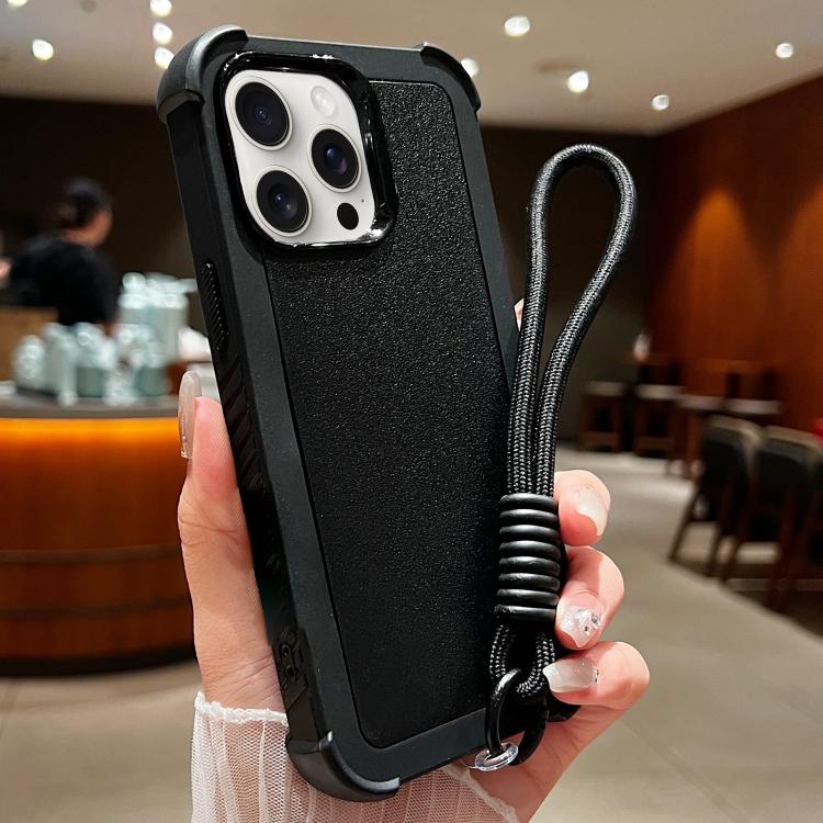 Custodia per telefono antiurto ibrida in TPU e PC a tinta unita con cinturino da polso, For iPhone 14 Plus, For iPhone 14, For iPhone 14 Pro, For iPhone 14 Pro Max