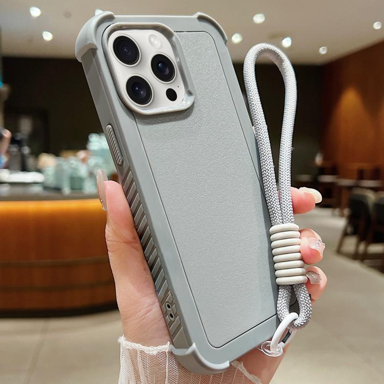 Custodia per telefono antiurto ibrida in TPU e PC a tinta unita con cinturino da polso, For iPhone 14 Plus, For iPhone 14, For iPhone 14 Pro, For iPhone 14 Pro Max