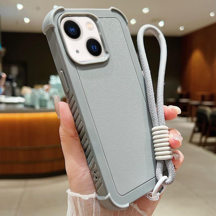 Custodia per telefono antiurto ibrida in TPU e PC a tinta unita con cinturino da polso, For iPhone 13, For iPhone 12 / 12 Pro, For iPhone 11