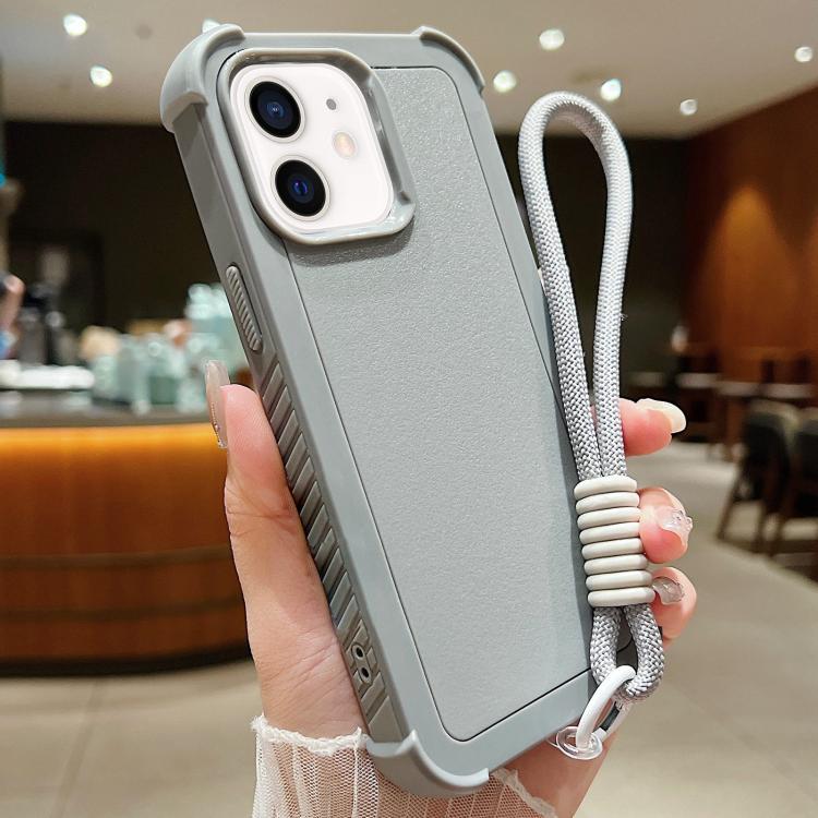 Custodia per telefono antiurto ibrida in TPU e PC a tinta unita con cinturino da polso, For iPhone 13, For iPhone 12 / 12 Pro, For iPhone 11